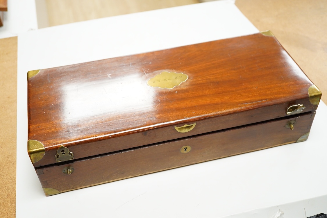 A 19th century surgeon’s set by Collin & Cil., Paris, in a fitted mahogany case, comprising of steel surgeons instruments; knives, scalpels, scoops, tourniquet, saws, rasps, some instruments stamped with maker’s name, wi